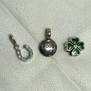Brighton Good Luck Charms Horseshoe Green Shamrock Silver Plated Lot of 3